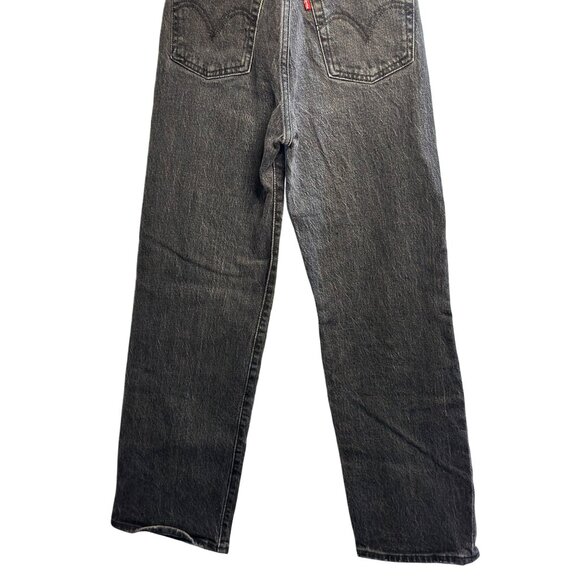 VTG LEVIS Ribcage Straight Jeans Women’s 23 – Button Fly Black Distressed Denim - Picture 4 of 11